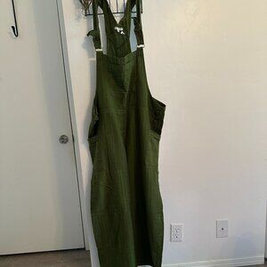 Green Striped Patchwork Earthbound Adjustable Straps Overalls Wide Leg